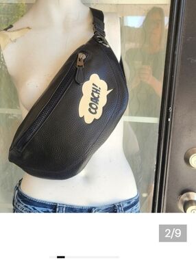 Coach Black Leather Belt Bag with Logo Patch